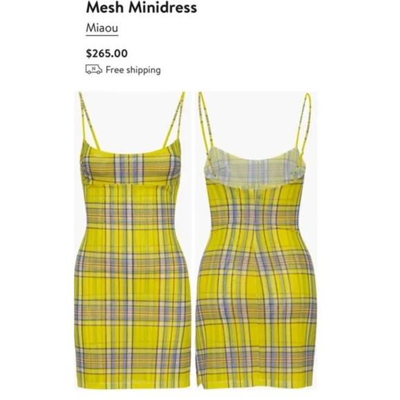 Miaou Anya Dress Yellow Dion Plaid Mesh Mini Slip Dress Size XS Revolve … - Picture 11 of 14